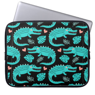 Seamless pattern with cute cartoon crocodiles laptop sleeve
