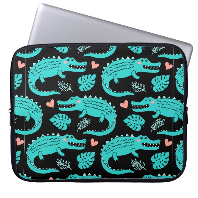 Seamless pattern with cute cartoon crocodiles laptop sleeve (Front)