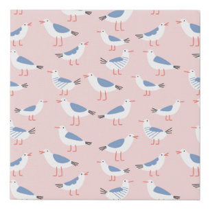 Seamless pattern with cute cartoon seagulls faux canvas print