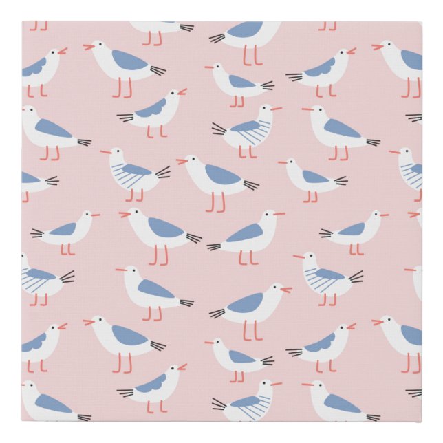 Seamless pattern with cute cartoon seagulls faux canvas print (Front)