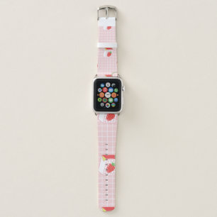 Seamless pattern with cute cartoon strawberry milk apple watch band