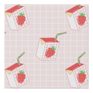 Seamless pattern with cute cartoon strawberry milk faux canvas print