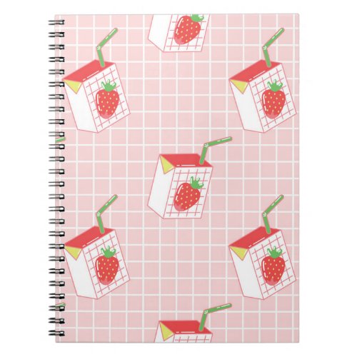 Seamless pattern with cute cartoon strawberry milk notebook