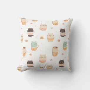 Seamless pattern with cute cats in cups throw pillow