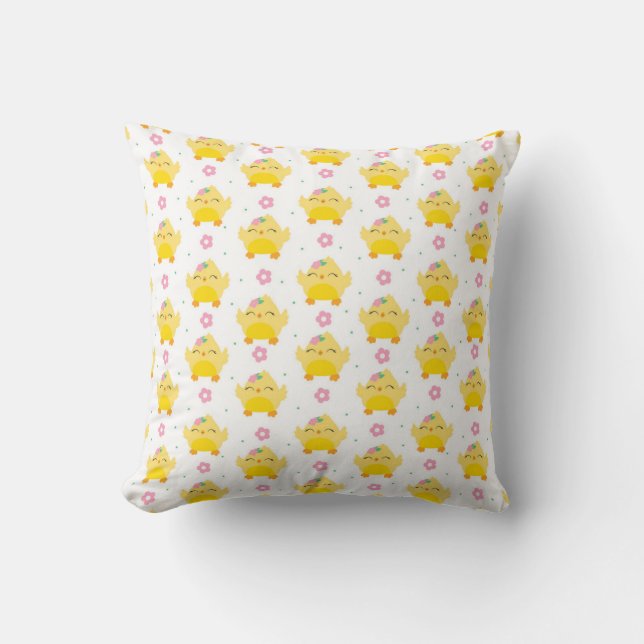 Seamless pattern with cute chicken throw pillow (Front)