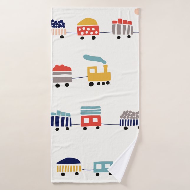 Seamless pattern with cute color trains bath towel (Bath Towel)