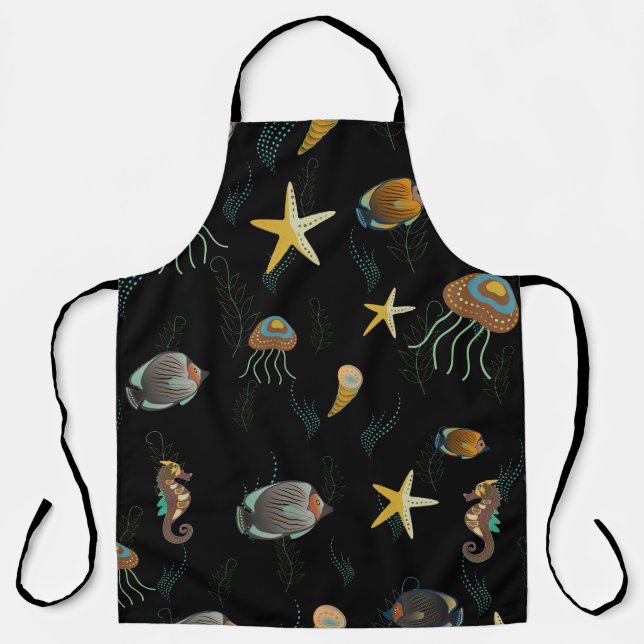 Seamless pattern with cute decorative fishes apron (Front)