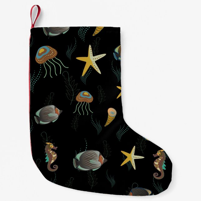 Seamless pattern with cute decorative fishes small christmas stocking (Front)
