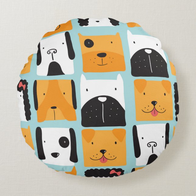 Seamless pattern with cute dogs.  round pillow (Front)