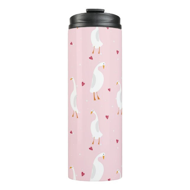 Seamless pattern with cute duck with heart on pink thermal tumbler (Front)