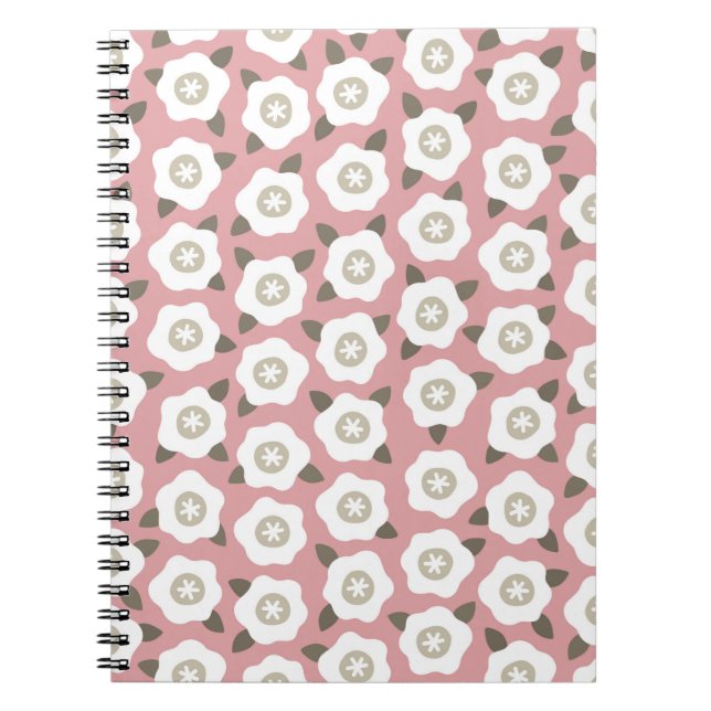 Seamless pattern with cute flowers on pink backgro notebook (Front)