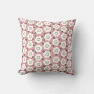 Seamless pattern with cute flowers on pink backgro throw pillow