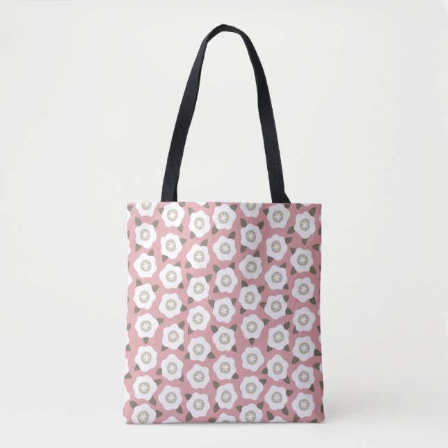 Seamless pattern with cute flowers on pink backgro tote bag (Front)