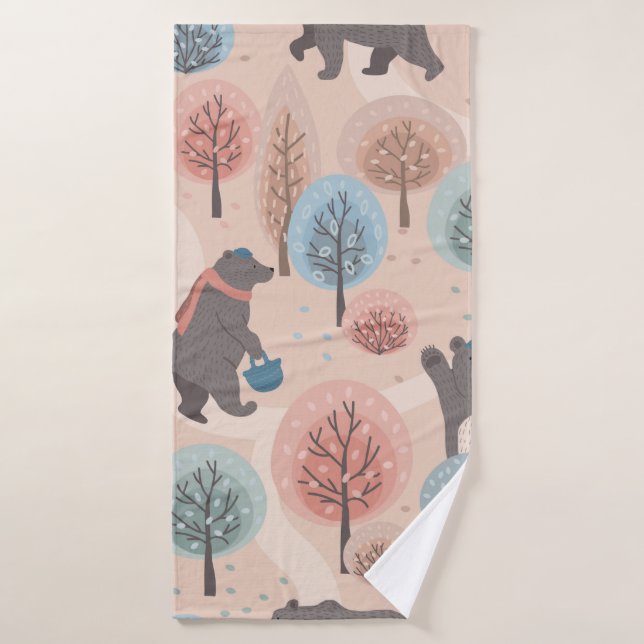 Seamless pattern with cute funny handdrawn bears i bath towel (Bath Towel)