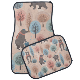 Seamless pattern with cute funny handdrawn bears i car floor mat