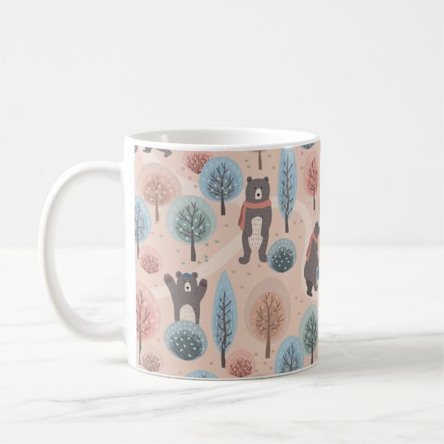 Seamless pattern with cute funny handdrawn bears i coffee mug (Left)