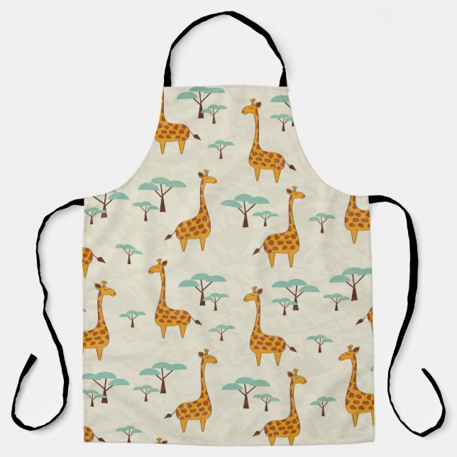Seamless pattern with cute giraffes and trees, Vin Apron (Front)