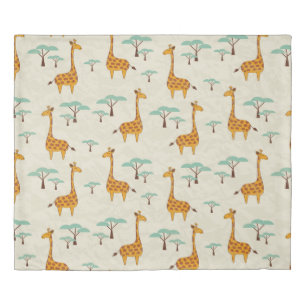 Seamless pattern with cute giraffes and trees, Vin Duvet Cover