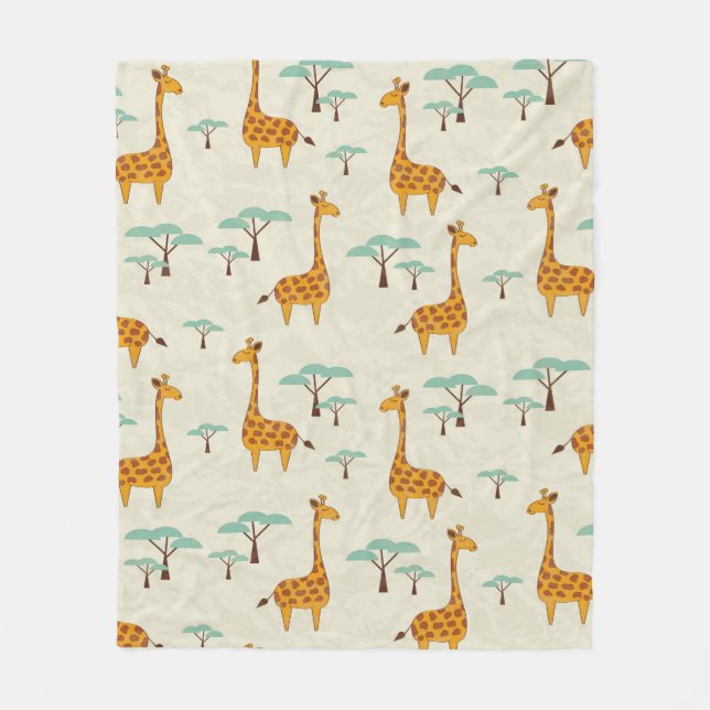 Seamless pattern with cute giraffes and trees, Vin Fleece Blanket (Front)