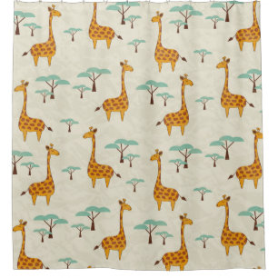 Seamless pattern with cute giraffes and trees, Vin Shower Curtain