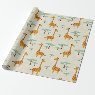 Seamless pattern with cute giraffes and trees, Vin Wrapping Paper