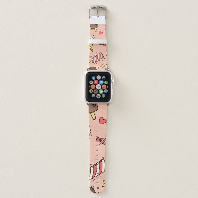 Seamless pattern with cute ice cream and lollipops apple watch band (Front)