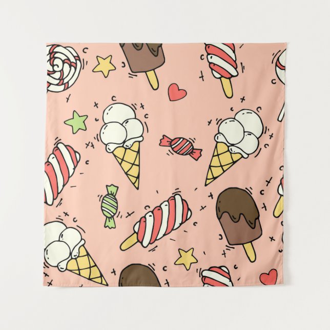 Seamless pattern with cute ice cream and lollipops tapestry (Front)