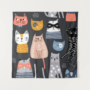 Seamless pattern with cute Kittens in diferent sty Tapestry