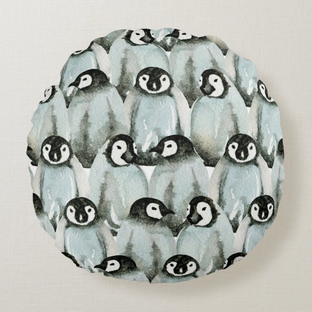 Seamless pattern with cute penguins round pillow (Front)