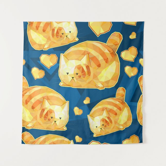 Seamless pattern with cute polygonal cartoon cats, tapestry (Front)