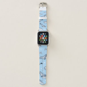 Seamless pattern with cute whales and stars. Water Apple Watch Band