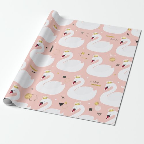 Seamless pattern with cute white swans All elemen Wrapping Paper