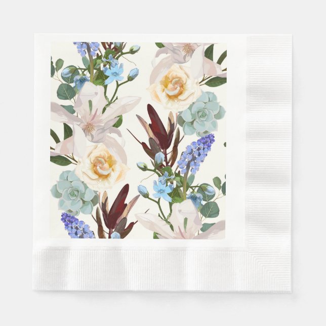 Seamless pattern with detailed hand drawn flowers. napkins (Front)