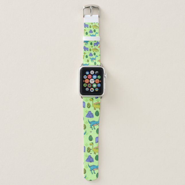 Seamless pattern with different cute dinosaurs, mo apple watch band (Front)