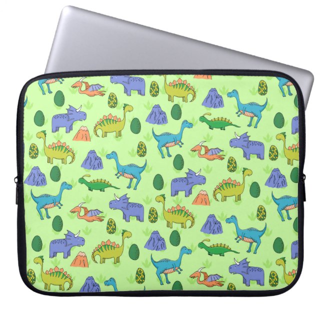 Seamless pattern with different cute dinosaurs, mo laptop sleeve (Front)
