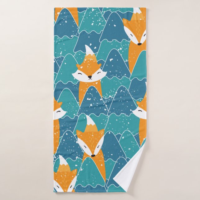 Seamless pattern with different cute foxes.  bath towel (Bath Towel)