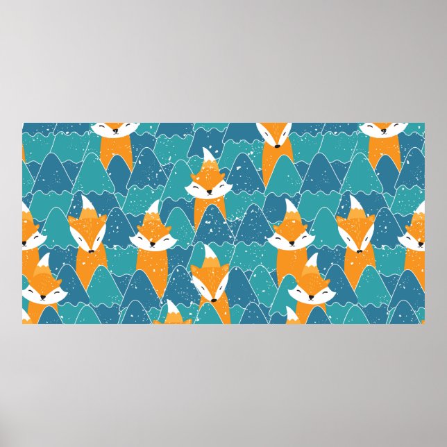 Seamless pattern with different cute foxes.  poster (Front)