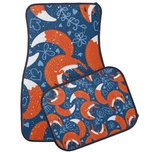 Seamless pattern with different cute foxes. Vintag Car Floor Mat