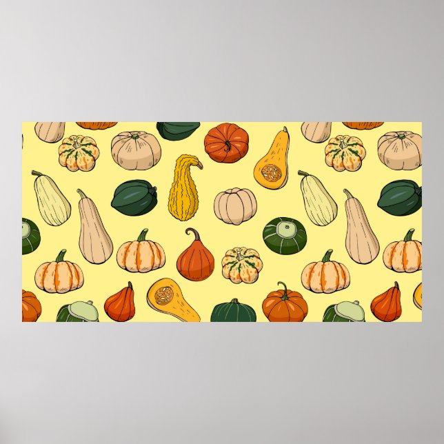 Seamless pattern with different hand drawn squashe poster (Front)