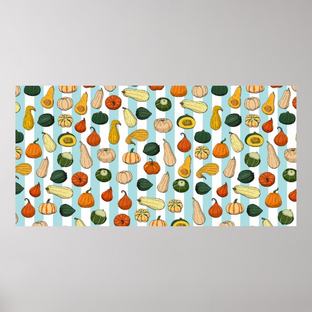 Seamless pattern with different hand drawn squashe poster (Front)