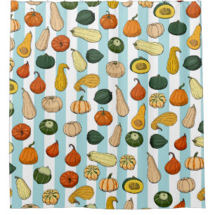 Seamless pattern with different hand drawn squashe shower curtain
