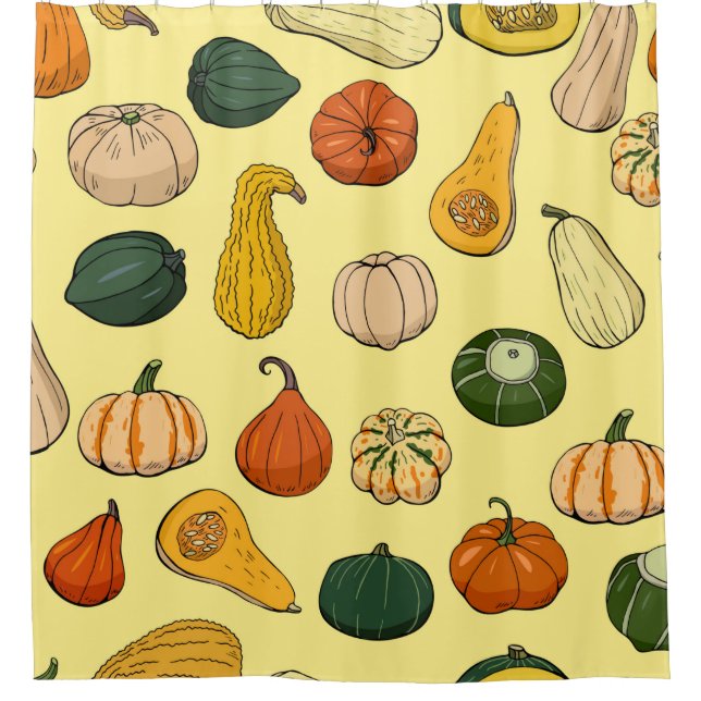 Seamless pattern with different hand drawn squashe shower curtain (Front)