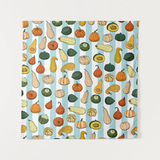 Seamless pattern with different hand drawn squashe tapestry (Front)