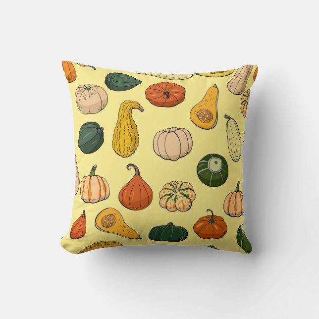 Seamless pattern with different hand drawn squashe throw pillow (Front)