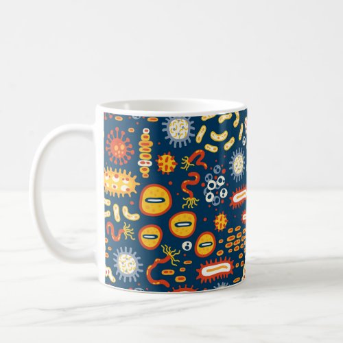 Seamless pattern with different kinds of microorga coffee mug