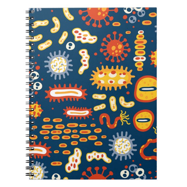Seamless pattern with different kinds of microorga notebook (Front)