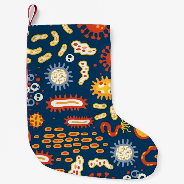 Seamless pattern with different kinds of microorga small christmas stocking (Front)