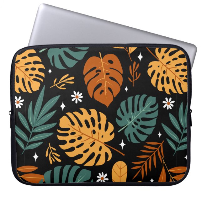 Seamless pattern with different tropical leaves an laptop sleeve (Front)
