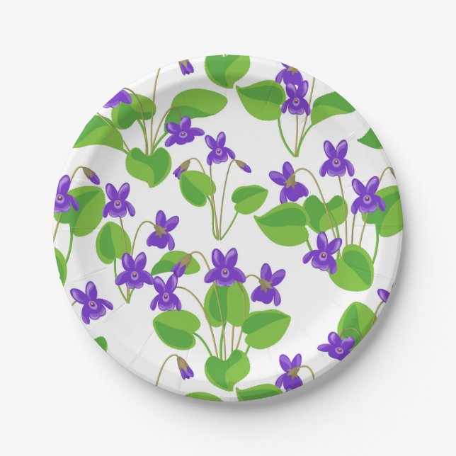 seamless pattern with dog-violet flowers paper plates (Front)