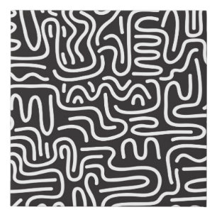 Seamless pattern with doodle wavy lines in retro s faux canvas print